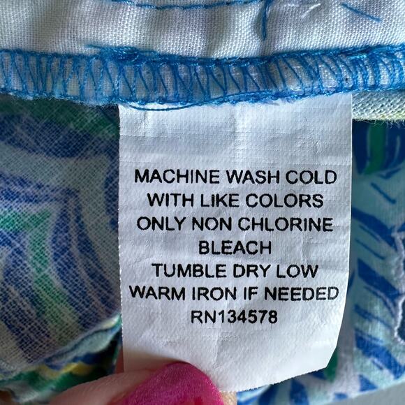 Vineyard Vines Shorts Womens Small Blue Pattern Linen Drawstring Bright Tropical - Picture 8 of 12